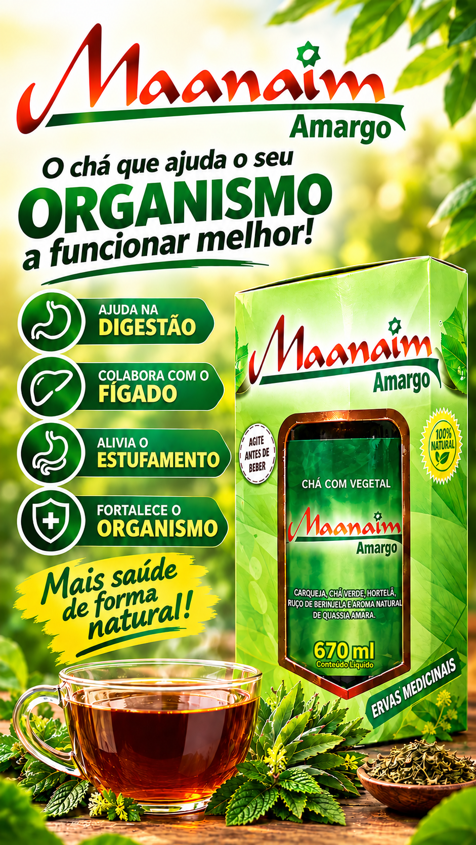 Chá Maanaim Amargo 670ml Original - Lacrado